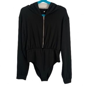 Striped Side Zip Front Hooded bodysuit